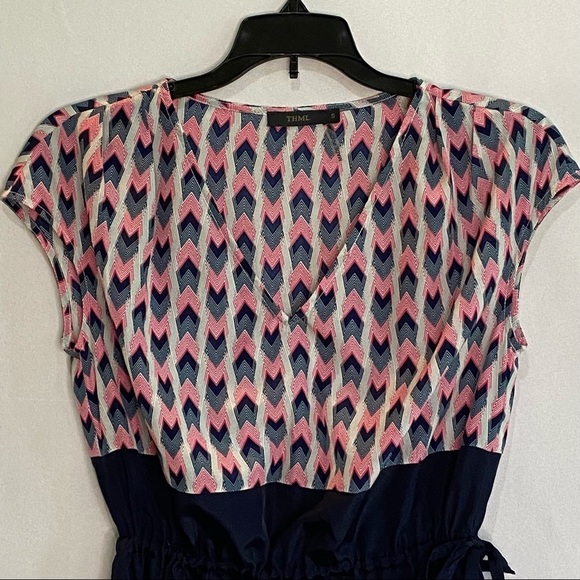 THML Blue Pink White Chevron Style Print Maxi Dress Summer Gender Reveal Cruise - Picture 3 of 11